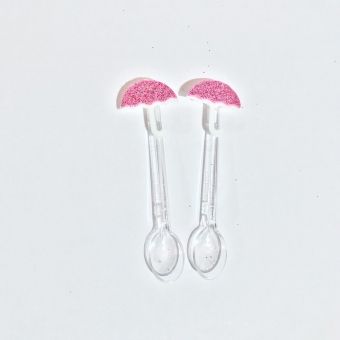Mini Colher Guarda Chuva Rosa c/10 Kofu Festas