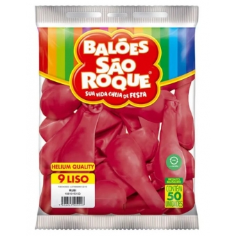 Balão 9 Liso Vermelho Rubi c/50 São Roque