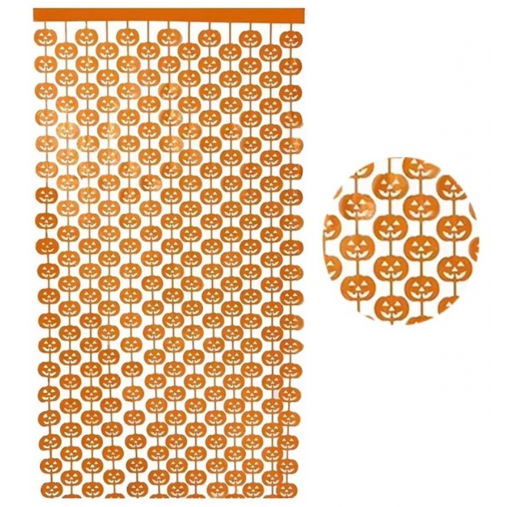 Cortina de Ráfia Halloween Abóbora Laranja 1m x 2m - Halloween