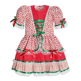 Vestido Junino Infantil Morango Com Renda