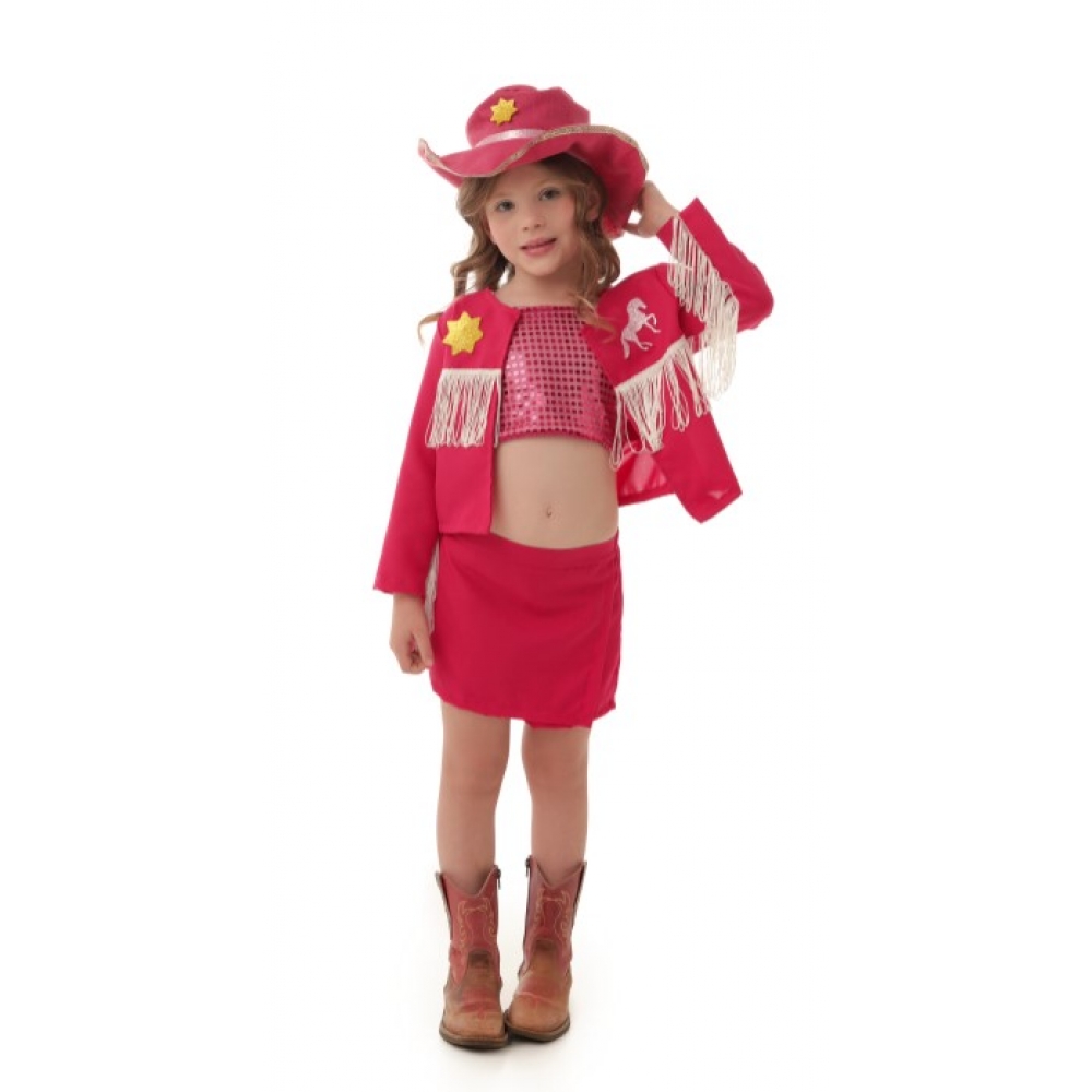 Fantasia Menina Cowntry Rosa Infantil Muvilê - Fantasias Infantis