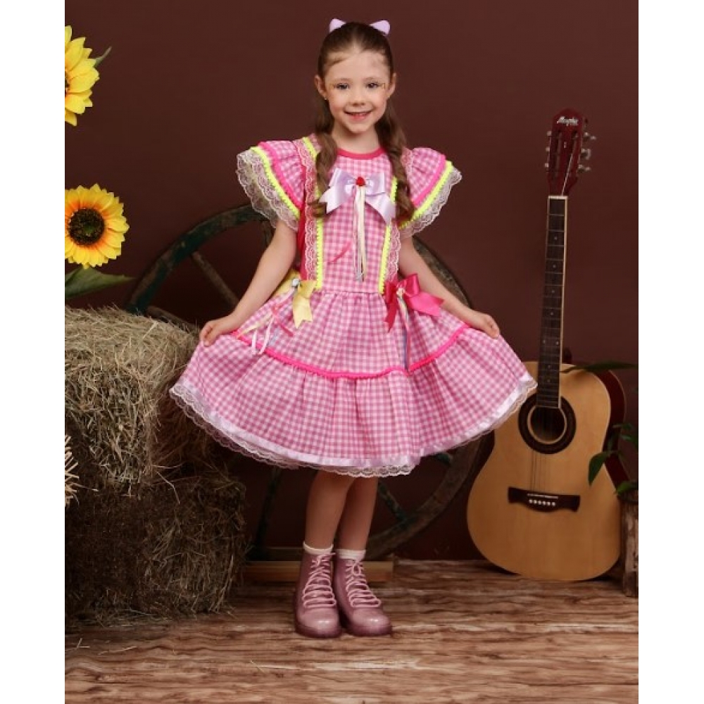 Vestido Junino Infantil Xadrez Luxo - Fantasias Juninas