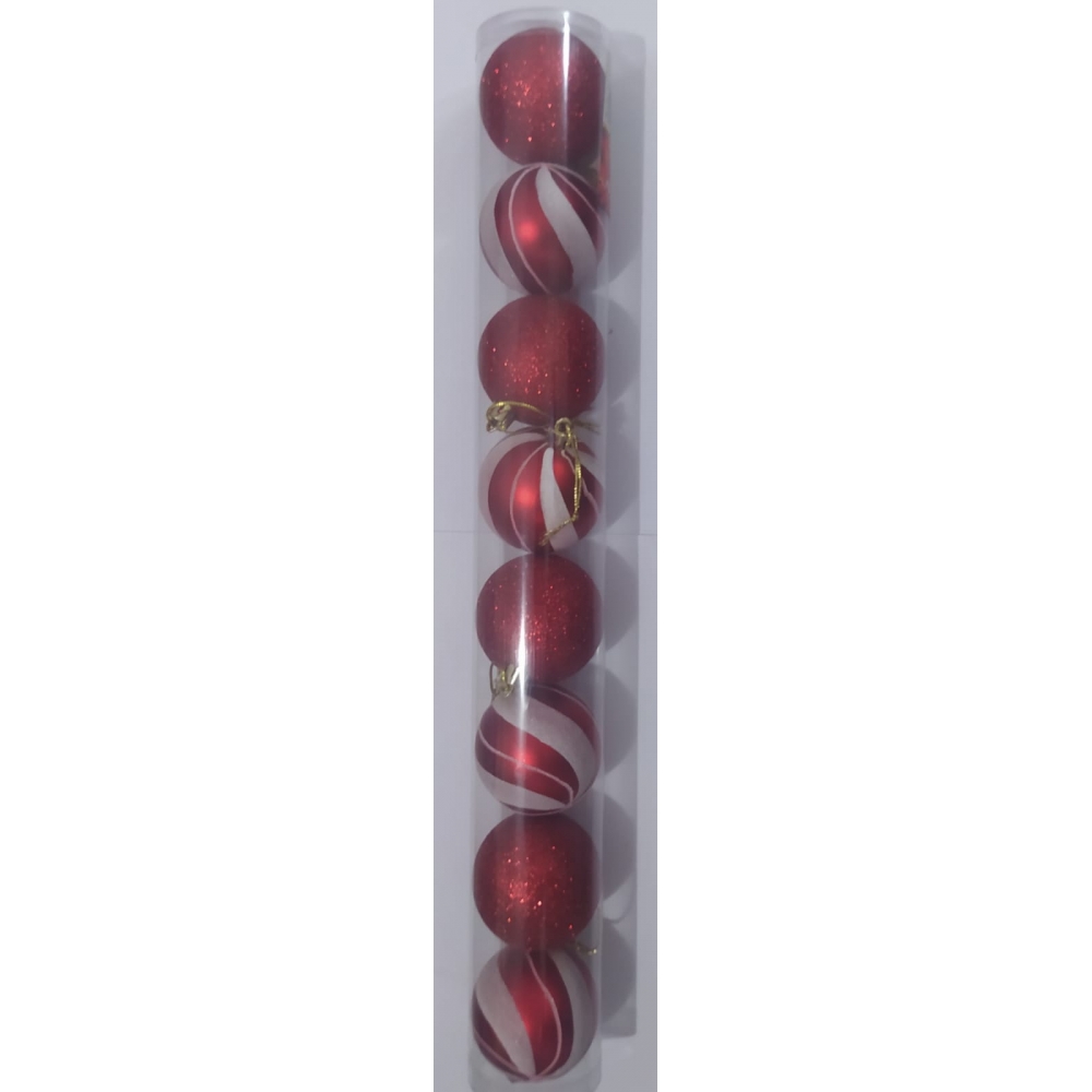 Enfeite Bola Natalina Decorada Vermelha e Branca 6cm c/8 - Natal