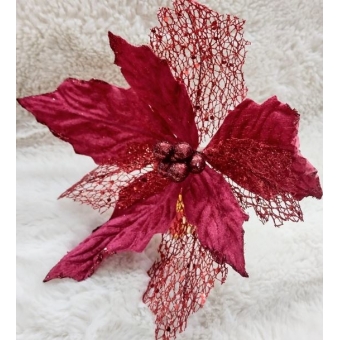 Enfeite Natalino Flor Com Glitter