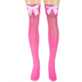 Meia 7/8  Pink Com Renda e Laço Branco Adulto - Acessórios para fantasia