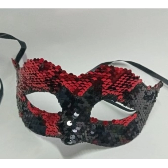 Máscara Veneza Paetê Vermelha e Preta