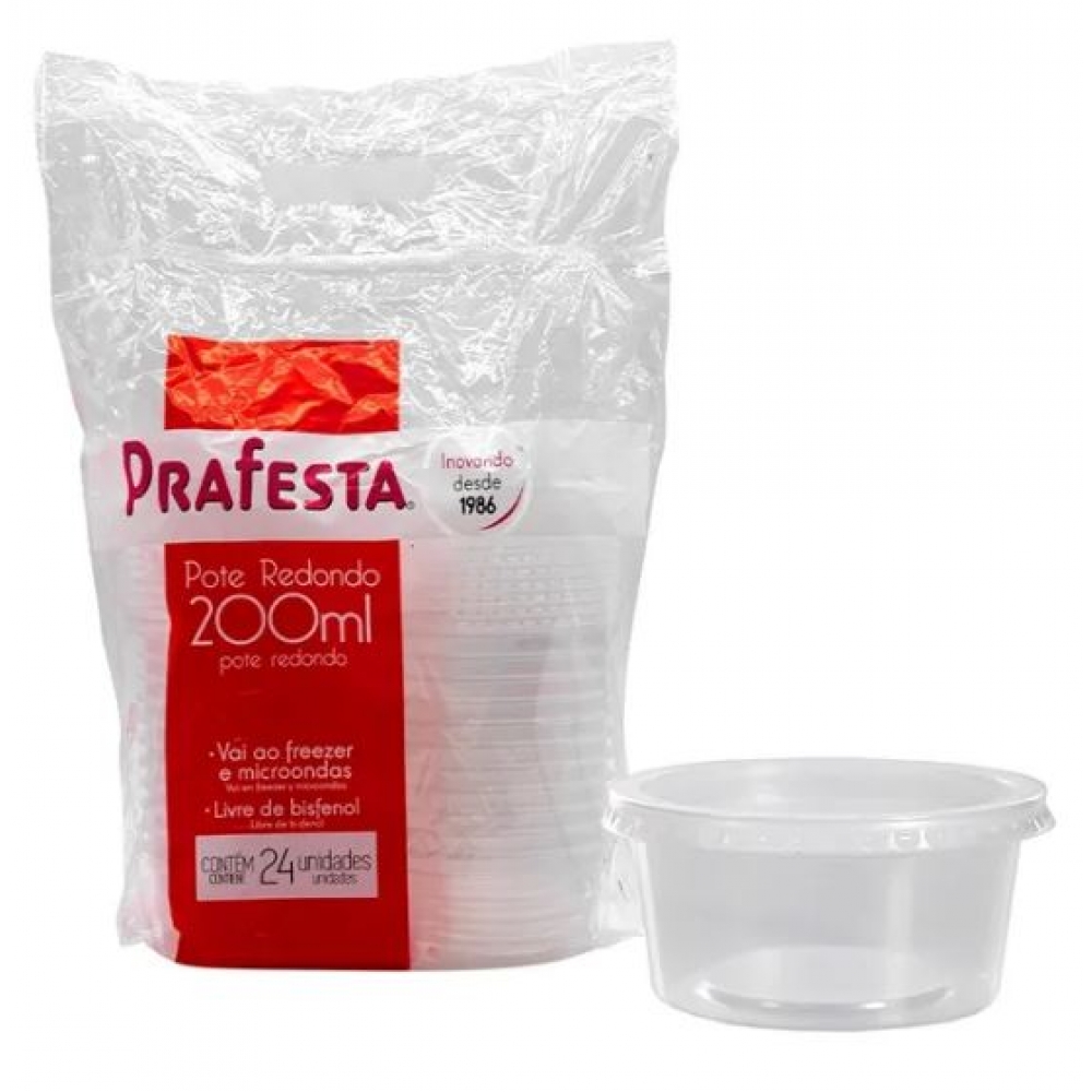 Pote Redondo c/ Tampa 200ml c/24u Prafesta - Descartáveis