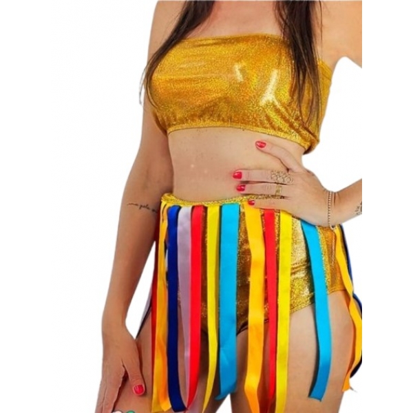 Saia de Carnaval Fitas Adulto Colorida - Carnaval