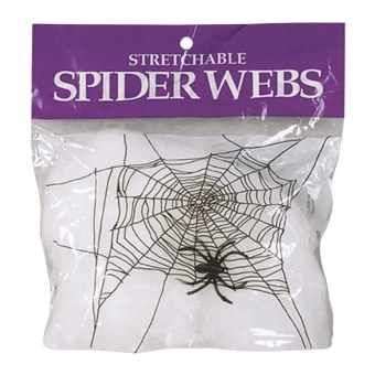 Teia de Aranha Branca Halloween 20g Com 2 Aranhas