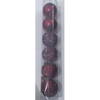 Enfeite Bola Natalina Craquelada/ Lisa/ Marsala 8cm c/6