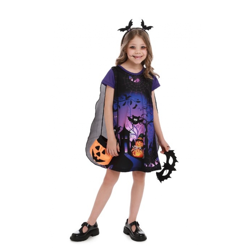 Fantasia Halloween Bruxa Morcego c/ Capa Infantil Muvilê - Fantasias Infantis