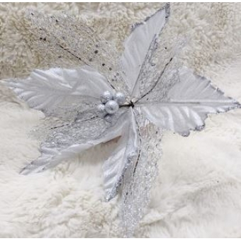 Enfeite Natalino Flor Com Glitter