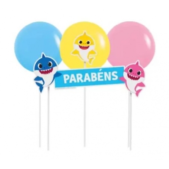 Kit Topo de Bolo Com Balões Baby Shark Cromus