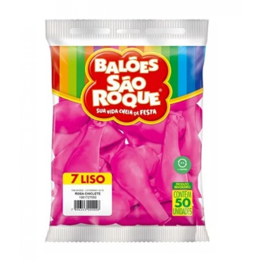 Balão 7 Liso Rosa Chiclete c/50 São Roque - Balões