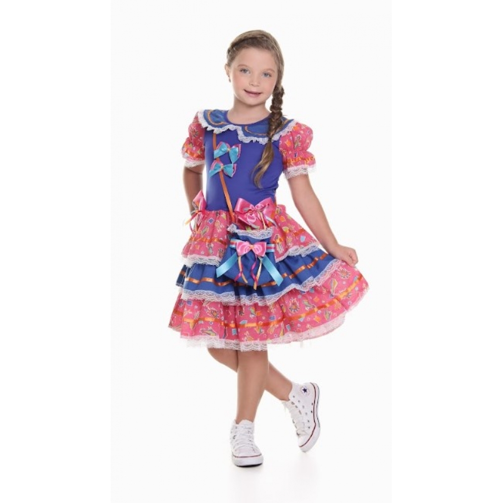 Vestido Junino Infantil Fogueira c/ Bolsa - Fantasias Juninas