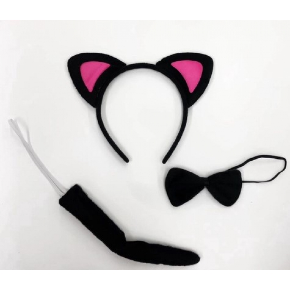 Kit Fantasia Gatinha Preta e Pink 3 Peças - Acessórios para fantasia