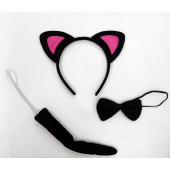 Kit Fantasia Gatinha Preta e Pink 3 Peças