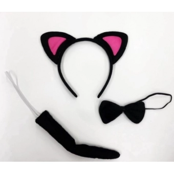 Kit Fantasia Gatinha Preta e Pink 3 Peças