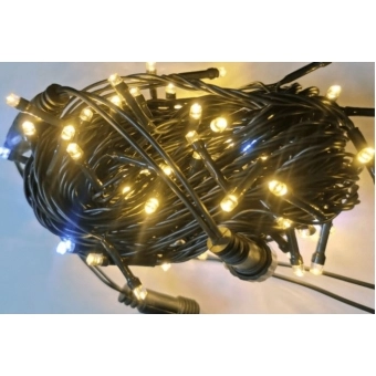 Pisca Fixo 100 Led 10 Metros 110V Branco Quente Fio Verde