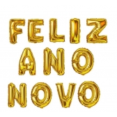 Kit Balão Metalizado Dourado FELIZ ANO NOVO 40 Centímetros - Balões