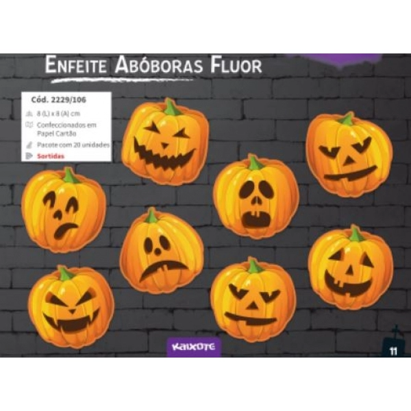 Enfeite Abóboras Flúor Sortidos c/20 Kaixote - Halloween