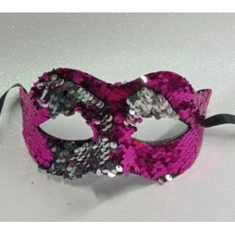 Máscara Veneza Paetê Prata e Pink