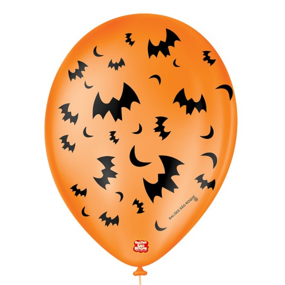 Balão Halloween Morcego Laranja c/25 Balões São Roque - Balões