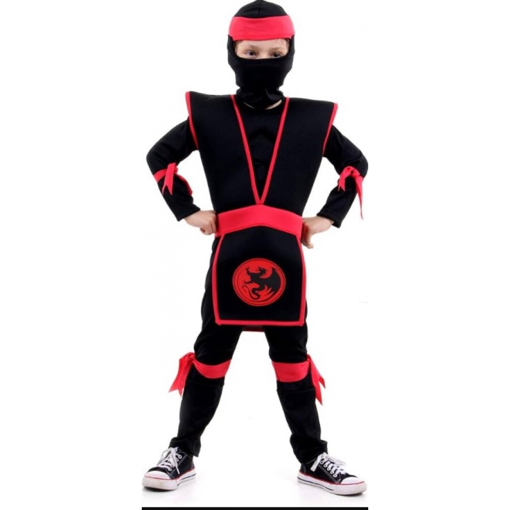 Fantasia Ninja Preto e Vermelho Infantil Sulamericana - Fantasias Infantis