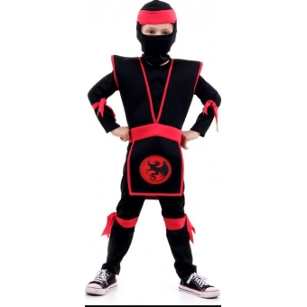 Fantasia Ninja Preto e Vermelho Infantil Sulamericana