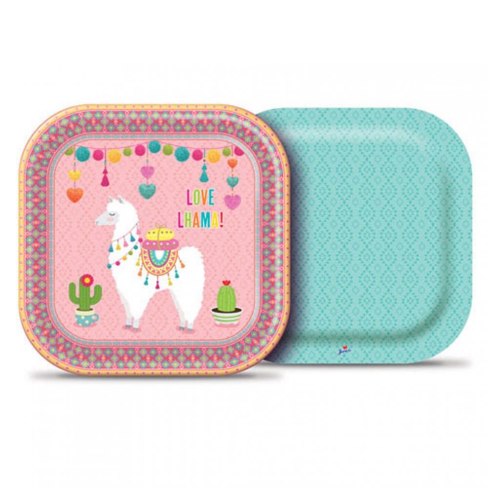Prato Quadrado Love Lhama c/8 Junco - Temas Infantis