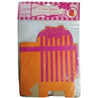 Caixa Para Lembrancinhas Listra Laranja e Pink c/8 Regina Festas