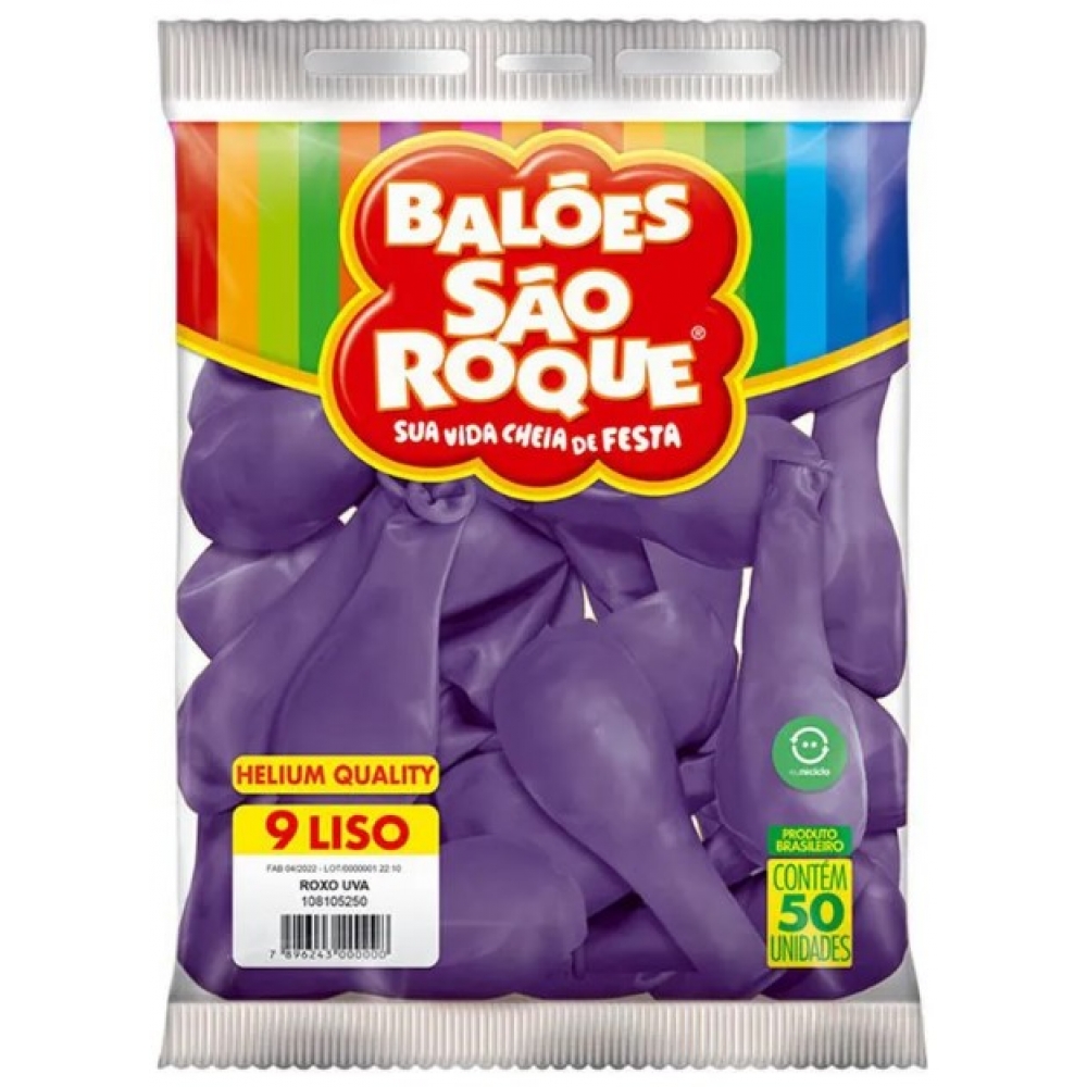 Balão 9 Liso Roxo Uva c/50 São Roque - Balões