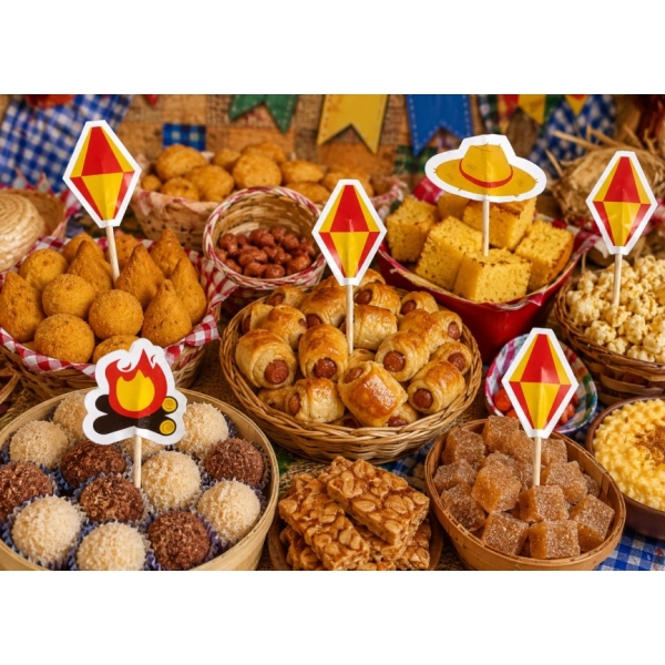 Toppers Para Doces e Salgados Caipira Festa Junina c/24 - Festa Junina