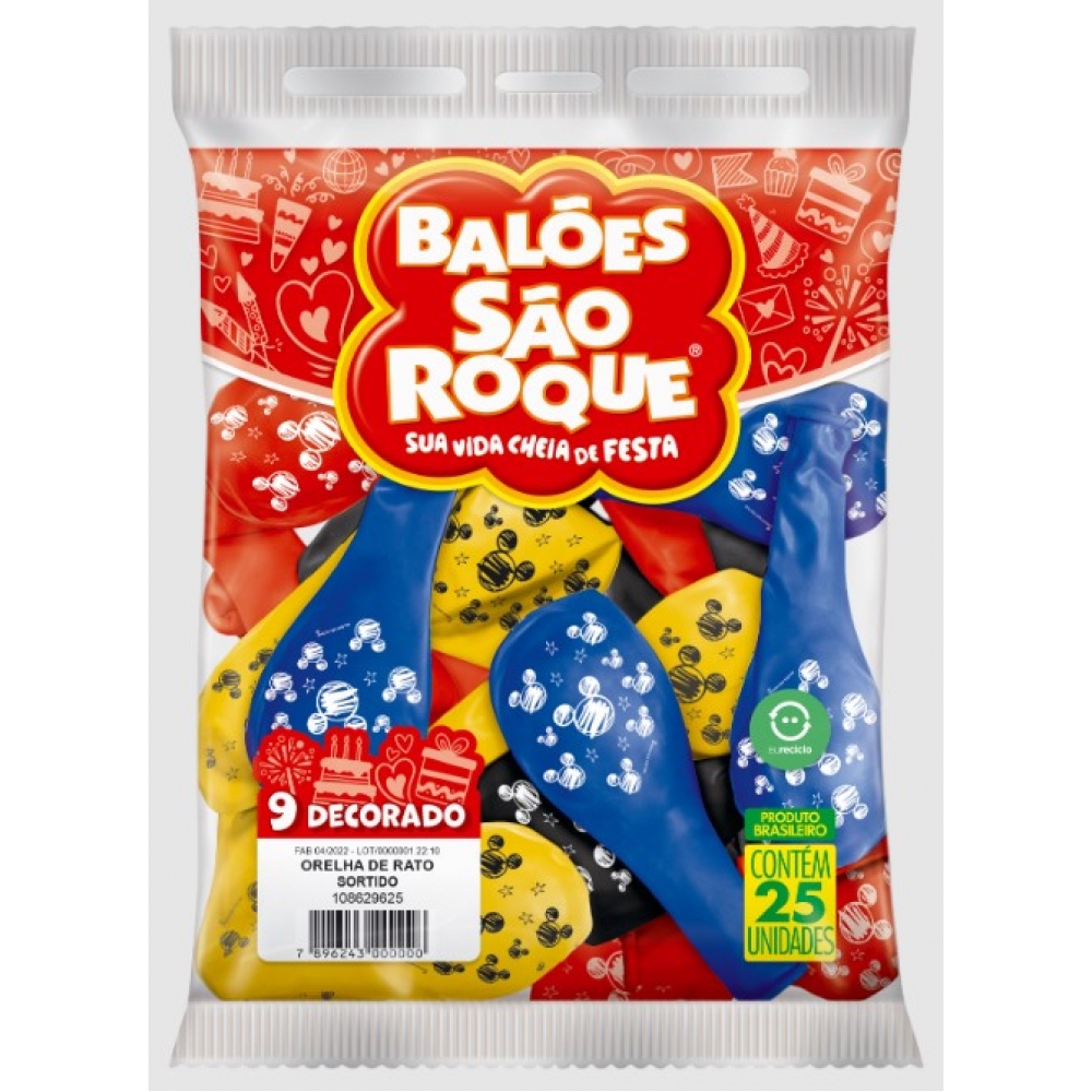 Balão Especial 9 Orelha de Rato Sortido c/25 São Roque - Balões