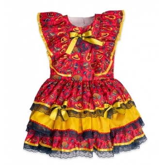 Vestido Junino Infantil Viola Vermelho