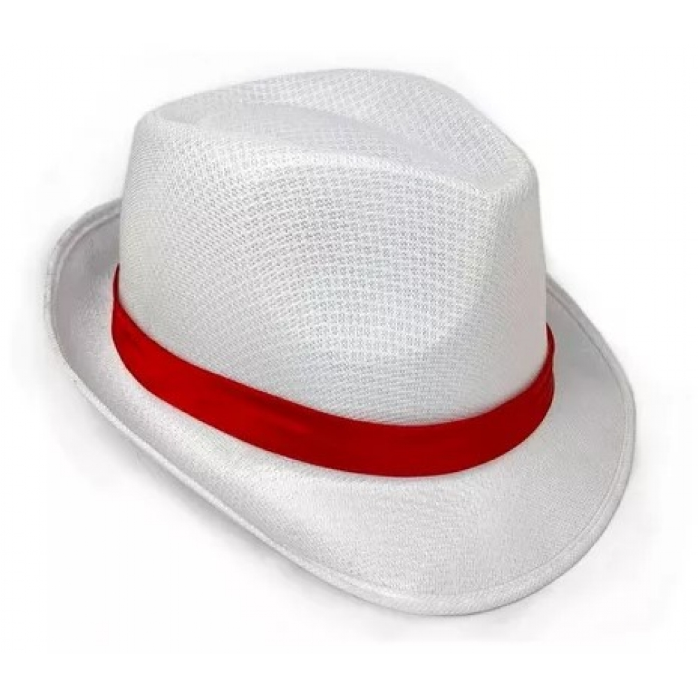 Chapéu Zé Malandro Branco com Fita Vermelha - Acessórios para fantasia