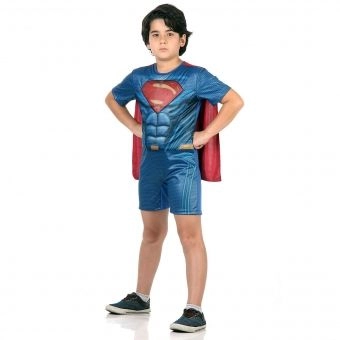 Fantasia Super Homem Curta com Musculatura Liga da Justiça Infantil
