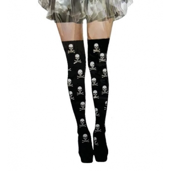 Meia 7/8 Preta Com Caveiras Adulto