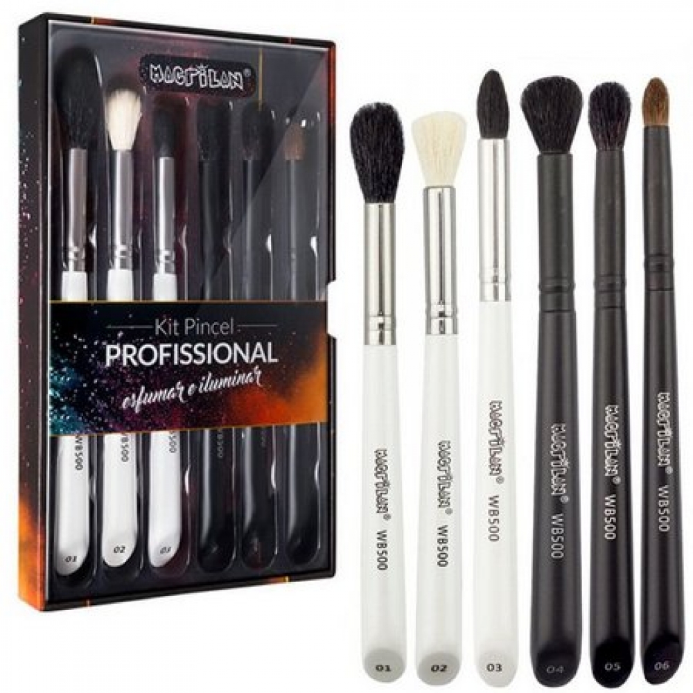 Kit Pincel Profissional Esfumar e Iluminar WB500 c/06 Macrilan - Maquiagem