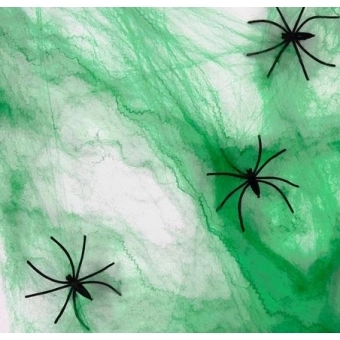 Teia de Aranha Verde Halloween 20g Com 2 Aranhas