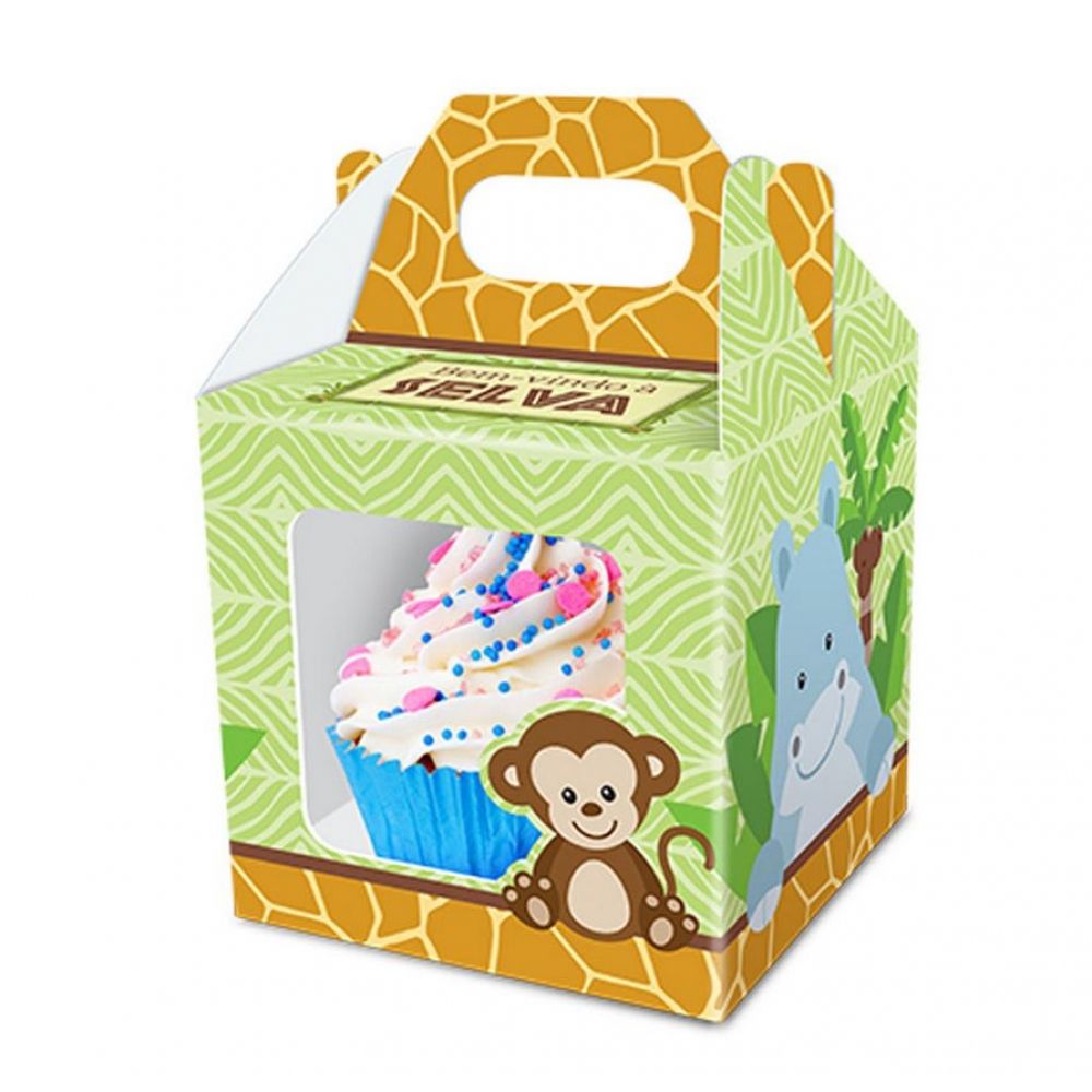 Caixa Cupcake Bem Vindo à Selva c/8 Junco - Temas infantis