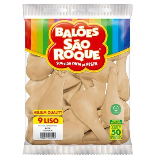 Balão 9 Liso Bege c/50 São Roque - Balões