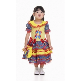 Vestido Junino Infantil Fogueira Amarelo Longo