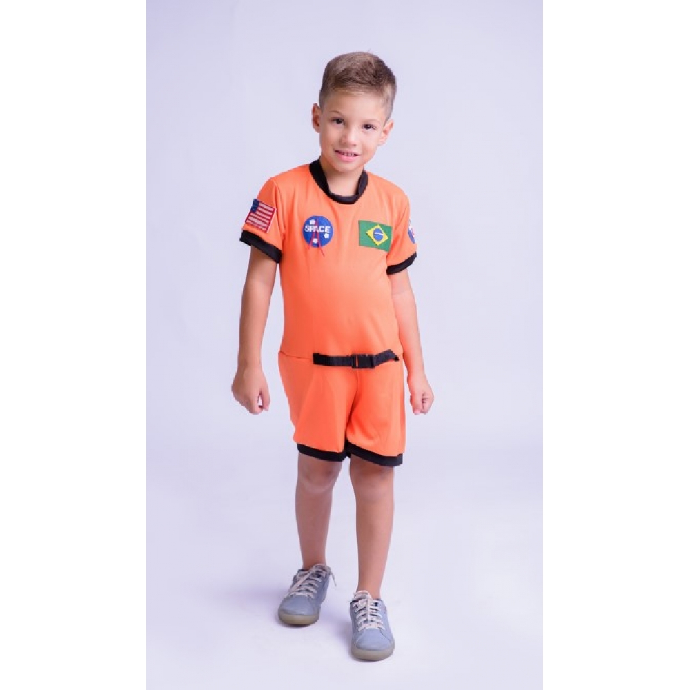 Fantasia Astronauta Laranja Infantil Muvilê - Fantasias Infantis