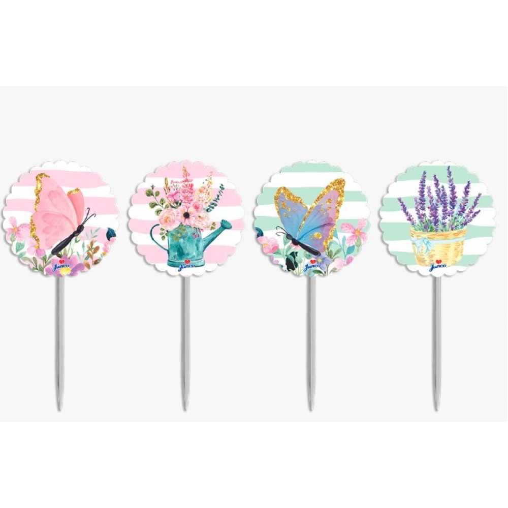 Topper Para Doces e Salgados Jardim Encantado Novo c/8 Junco - Temas Infantis