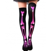 Meia 7/8 Preta Com Esqueleto Rosa Adulto - Acessórios para fantasia