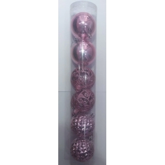 Enfeite Bola Natalina Craquelada/ Lisa/ Glitter Rosa 8cm c/6