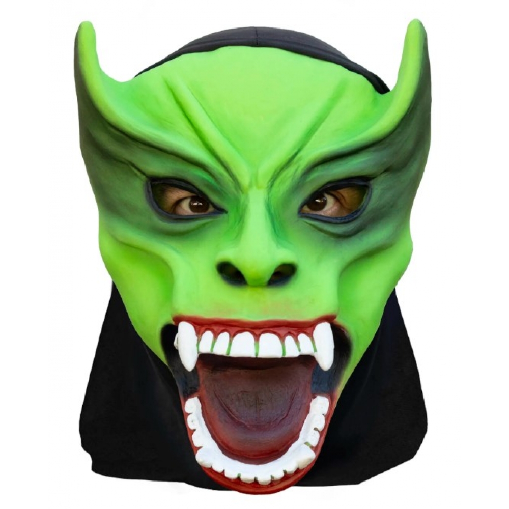 Máscara Látex Diabo Verde Capuz Spook - Máscaras de Terror