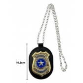 Distintivo Policial Redondo Dourado Com Corrente - Acessórios para fantasia