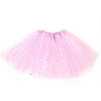Saia de Tule Tutu Infantil Rosa Com Brilho